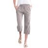 Calça Cropped Amazon Cross-Border Sorteio Cordão Algodão Linho Solta Reta Bolsos Botões Conformidade Cross-Border Pequena Quantidade