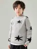 Suéter de punto de lana pura para niños con lunares y jacquard de estrellas, jersey con cuello enrollado, top de manga larga para niños y niñas