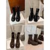 Versión de Piel de Vaca ~ Botines Cortos Ajustados de Tacón Grueso y Punta Redonda Estilo Retro para Mujer Botas Lavadas Hechas a Mano de Cuero Genuino Botines Chelsea Ajustados