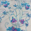 Tela de bordado plano de hilo multicolor tie-dye degradado floral hecha a mano, tela de bordado para vestido Hanfu cheongsam de malla