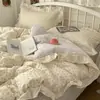 Juego de ropa de cama de cuatro piezas estilo francés 100% algodón puro en estilo pastoral coreano con funda de edredón de encaje, juego de tres piezas 100% algodón