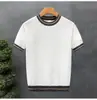2025 Nuevo Estilo de Verano Tops Ligeros y Maduros para Hombre Cuello Redondo Blanco Rayas Tejidos de Punto de Manga Corta de Primavera Ropa Interior de Punto para Hombre