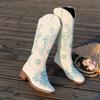 Botas de tacón grueso bordadas de talla grande 2024 de comercio exterior para mujer, botas de caballero de nueva moda para otoño e invierno, botas bordadas para mujer