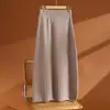 Saia midi de malha 100% lã pura com barra vazada para mulheres, cintura elástica, solta, casual, versátil, saia evasê