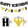 Faixa de Decoração de Aniversário Tema Fitness Transfronteiriço Preto Dourado Pingente de Academia Bandeira de Decoração de Festa de Aniversário e Flor
