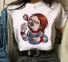 Camiseta Estampada Gráfica Chucky Moda Streetwear Casual Gola Redonda Manga Curta Tamanho Grande Feminina