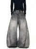 Jeans de Diseño Ancho Retro Americano de Nicho High Street Estampado 3D Desgastados Deconstruidos de Cimitarra Unisex de Moda
