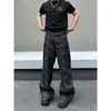 Pantalones de trabajo de mezclilla de color original estilo americano con múltiples bolsillos y mosquetón para hombre y mujer, nuevo estilo suelto de pierna recta para primavera y otoño
