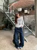 Calça jeans nova e moderna, design retrô de lâmina curva estilo americano, tridimensional, corte solto, comprimento longo, perna larga, formato de foice, transfronteiriça