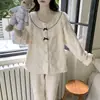 Pijama de Terciopelo Coral para Mujer en Otoño e Invierno Nuevo Estilo Coreano Dulce Forrado de Felpa Engrosado de Manga Larga Cálido Conjunto de Ropa para el Hogar para Mujer