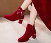 Nuevos Zapatos de Boda 2025 para Mujer, Zapatos de Boda Nupciales de Tacón Grueso, Botas, Vestido de Boda Traje Rojo Xiuhe, Botines de Tacón Medio y Alto de Dos Usos