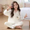 Pijama de Manga Larga de Algodón Puro para Niñas, Nuevo Estilo Primavera y Otoño, Cardigan con Solapa, Estilo Princesa, Ropa de Casa para Niña, Conjunto de Dos Piezas de Dibujos Animados