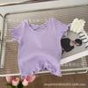 Camiseta nova de verão para bebê menina, combina com tudo, estilo ocidental, tendência da moda, comércio exterior, nova cor doce, casual, blusa básica, moda