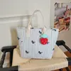 Bolsa Tote Casual de Gran Capacidad, Nueva Moda Verano 2026, Rayas, Bordado de Pony, Ligera, Versátil, Sencilla