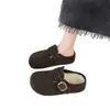 Sandálias de encaixe de lã retrô para mulheres, 06 novo estilo outono/inverno, sapatos Birkenstock de feltro cinza com sola grossa