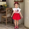 Nueva Camiseta Sencilla de Verano para Niña con Estampado, Cuello Redondo, Manga Corta, Shorts Casuales de Cintura Recta, Ropa Sencilla para el Día a Día