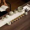 Conjunto de Chá Kung Fu Cerâmico Fabricado na Fábrica Ru Kiln de Yu Huang, Caixa de Presente de Luxo, Xícaras e Bule para Presentear, Utensílios Domésticos para Preparo de Chá