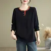 Camiseta de Manga Larga Talla Grande 2026 para Mujer, Primavera y Otoño, para Madres de Mediana Edad, Algodón Puro, Forro Polar, Cubre Vientre, Adelgazante, Cuello Redondo, Camiseta Básica para Mujer