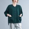 Toma Real 2025 Primavera y Otoño Retro Literario Algodón Color Puro Manga Larga Corto Exterior Para Mujer Holgado Baita Cuello de Béisbol Top