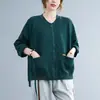 Tiro Real Literario Retro Color Sólido Manga Larga Chaqueta Corta Sudadera Holgada para Mujer Versátil Cuello de Béisbol Top