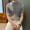 Camiseta de Punto de Manga Corta para Hombre, Seda de Hielo, Verano, Bordado Ecuestre, Textura Trenzada, Estilo Old Money, Venta al por Mayor de Fábrica Transfronteriza