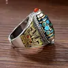 Anillo Rotatorio con Mantra de Seis Sílabas y Cuenta Dzi de Nueve Ojos para Hombres y Mujeres, Anillo Vintage Hecho a Mano Resistente y Audaz para el Año Nuevo de Xizang