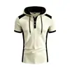 Camisa Polo con capucha para hombre de talla europea transfronteriza 2026, camiseta deportiva de manga corta con gofre y retazos, secado rápido y transpirable