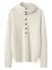 Suéter de cashmere com capuz, novo estilo outono e inverno para mulheres, camisa básica lisa de meia-botoadura, estilo doce, suéter pullover solto e que emagrece