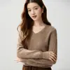Estilo Elegante para o Trabalho~Suéter de Malha Cashmere com Tranças e Decote em V Feminino Solto de Fio Duplo Espessado Pulôver Suéter de Malha Camada Base