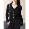 Camisa elegante de otoño Lou Fu con cuello en V, plisada y elástica, estilo francés, ajustada, informal y a la moda para mujer