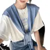 Camisa Chal de Primavera y Otoño con Prendas Exteriores de Punto en los Hombros para Mujer, Moderna y Elegante con Falda, Bufanda de Lana Anudada
