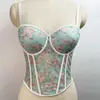Sujetador Camisola Push-Up con Estampado de Malla de Comercio Exterior Europeo y Americano con Elástico de Punto Fruncido para Ropa Exterior, Moldeador de Espalda Hermosa Sujetador de Ballena