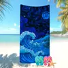 Toalla de Playa de Microfibra Estilo Simple Más Vendida Transfronteriza de Amazon para Vacaciones en la Costa, Toalla de Baño Ola del Océano Azul