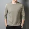 Camiseta 100% Algodão Puro de Manga Curta para Homens, Cor Sólida de Verão Manga Longa Casual Gola Redonda Camada Base Masculina Fina Solta Top
