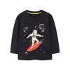 Camiseta de Algodón Europea y Americana para Niños de Manga Larga Otoño Nueva Moda Astronauta Planeta Estampado Top Luminoso para Niño
