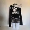 Camiseta Estilo Americano con Estampado de Letras Nuevo Chica Picante, Moda Kpop, Hombros Descubiertos Transfronterizo Ins Sexy Manga Larga