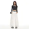 Pantalones de trabajo estilo americano verdes de pierna ancha para mujer, nuevo modelo verano 2026, adecuados para tipos de cuerpo pera, petite, ligeros, casuales, con pierna curva