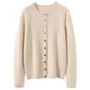 Nuevo cárdigan de punto de color liso para otoño e invierno, con cuello redondo y dobladillo enrollado, mezcla de cachemira y lana, chaqueta suéter versátil estilo coreano, casual