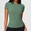 Camiseta de Verano de Manga Corta y Cuello Redondo para Mujer, Corte Ajustado, Tejido Cepillado, Ropa de Yoga con Sensación de Segunda Piel, Transpirable, de Secado Rápido, Top Deportivo para Fitness