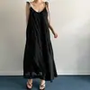 Talla Actualizada Vestido de Verano Chic Coreano Estilo Resort Francés Sexy Espalda Descubierta Tirantes Finos Longitud Media