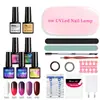 Lámpara de uñas de 6W transfronteriza, kit de pegamento para esmalte de uñas de 8 ml, pegamento que cambia de temperatura, pegamento platino brillante