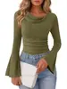 Camiseta de manga larga de punto acanalado con microcampana y cuello redondo, nueva moda de otoño/invierno europea y americana, estación independiente de Amazon transfronteriza