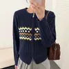 Cárdigan suéter de punto Fair Isle para mujer, nuevo estilo de otoño, casual y retro, suave y cómodo, top de punto con cuello redondo