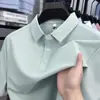 Polo de Seda Hielo de Manga Corta para Hombre Estilo Nuevo Camiseta Casual de Negocios para Hombre con Cuello y Polo Transpirable de Nailon