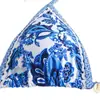 Porcelana Azul y Blanca Nuevo Bikini de Tres Puntos Divididos de Comercio Exterior Traje de Baño para Mujer Sexy Espalda Descubierta Cuello con Cordones Traje de Baño Biki