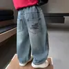 Q154 Roupa Jeans Masculina para Primavera e Outono Novo Estilo Versão Coreana Infantil Moda Calça de Barra Reta Para Meninos Pequenos Calça Versátil de Outono