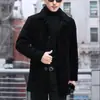 Chaqueta de Lana de Cordero Estilo Nuevo Otoño e Invierno con Cuello Solapa, Abrigo Corto de Cuero Sintético para Hombre, Forro Polar de Lana de Cordero, Engrosado, Cálido, Chaqueta Negra