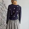 Ropa casual de otoño con un toque elegante: Camiseta de manga larga raglán con lunares en colores contrastantes y cuello redondo, estilo Harajuku, ajuste holgado, para mujer, venta al por mayor
