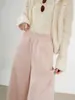 Calça Reta de Lã de Ovelha e Seda com Cintura Elástica M18 Gansos Brancos, Novo Estilo Outono/Inverno, Forrada com Lã e Espessa, Calça Casual Feminina