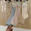Calcetines de canalé de colores brillantes estilo coreano para mujer, Calcetines de malla con estampado de vid de moda, Delgados estilo dulce para primavera y verano, Sin costuras para niñas jóvenes